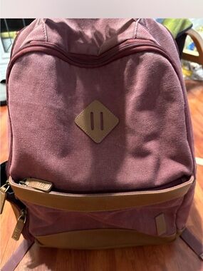 Unbranded Men's Canvas Laptop Backpack in Wine Red and Tan Trim